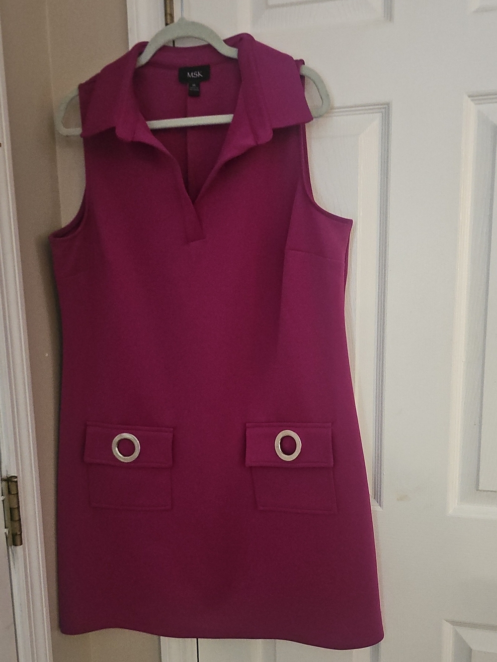 MSK Sleeveless Fuchsia Shift Dress with Grommet Pocket Accents